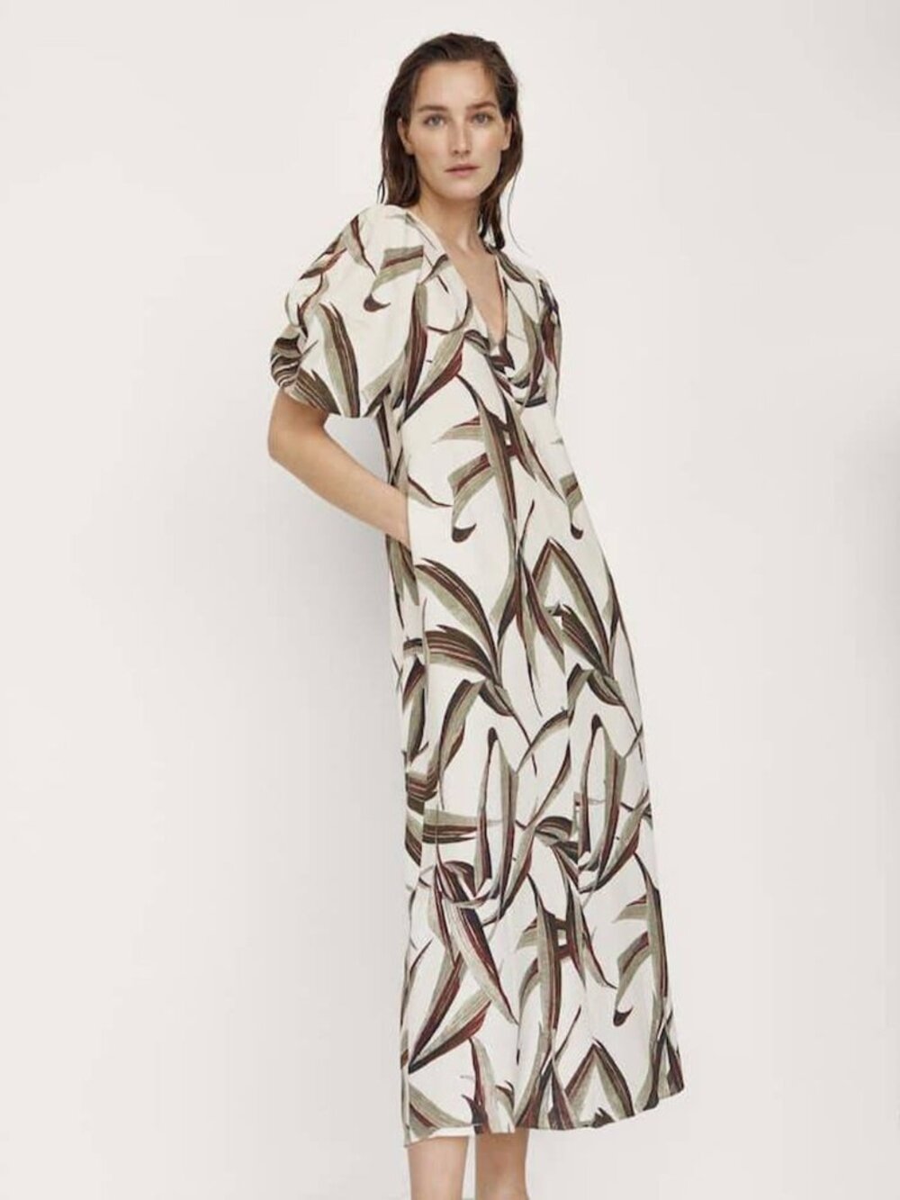 Massimo Dutti || Linen Short Sleeve Tropical Maxi Dress